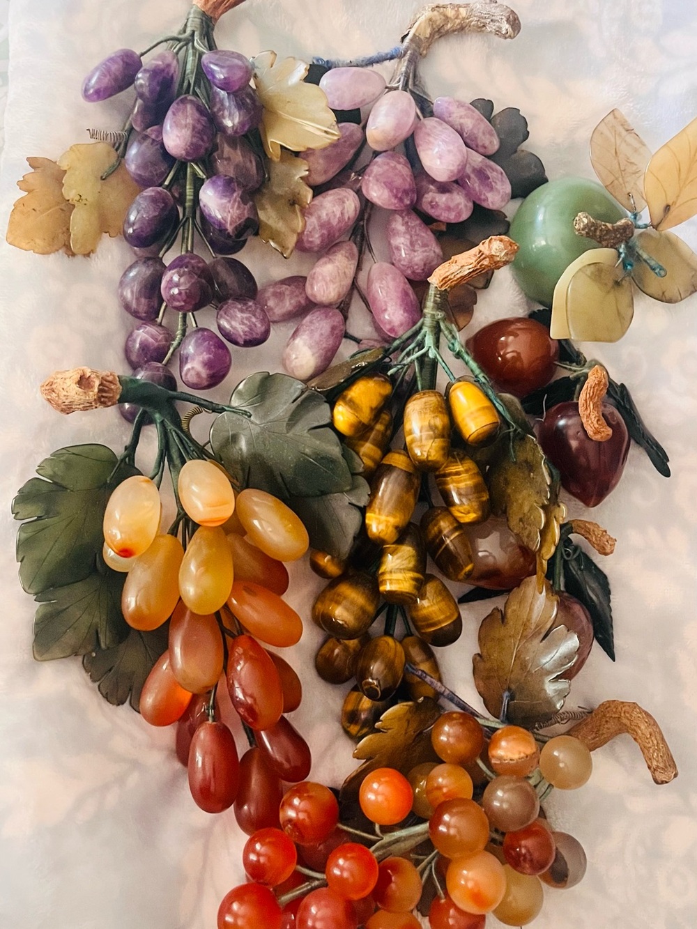 Decorative Gemstone Fruit Cluster Accent - Purple, Amber, Green